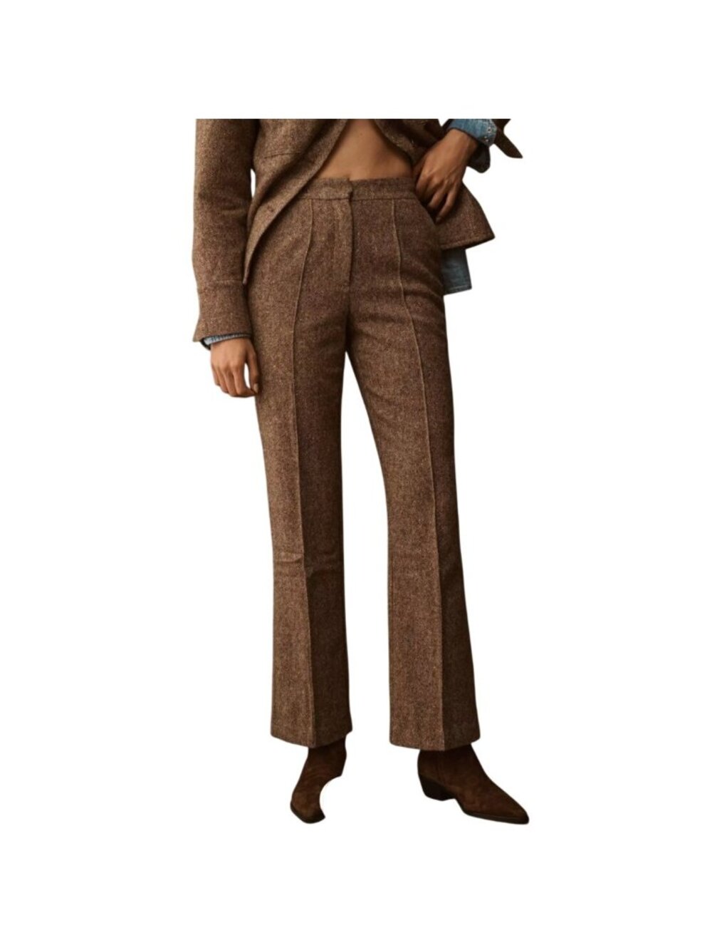 Aligne Lena Trousers Pants Wool-Blend Tweed Anthropologie Anthro Brown Size 2